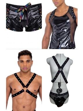 NWT Roma Men’s 4PC Pride Set XL Vinyl Mesh Harness Shorts Tank Briefs